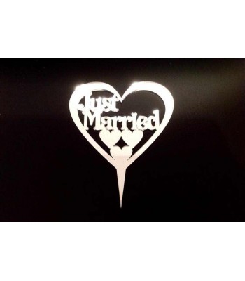 Laser Cut Personalised Just Married Inside a heart Frame Cake Topper - Mirrored Acrylic